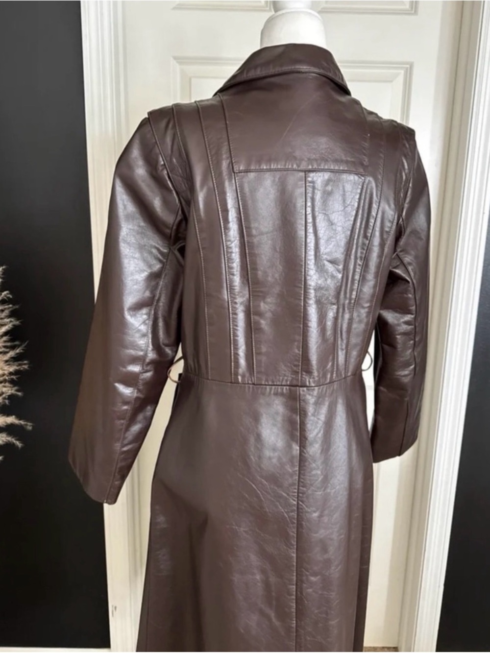 Vintage 70s Nappa Leather TIBOR Long Trench Coat Brown Leather Jacket - Picture 6 of 10